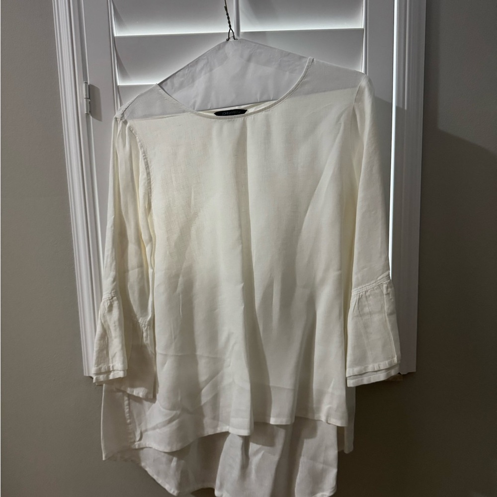 John Mark Cream Flowing Tunic Blouse - Rounded Neck